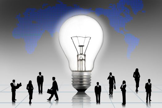 Business people with lamp background