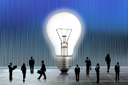 Business people with lamp background