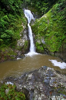 Beautiful Dona Juana Falls in the Cordillera Central rainforests of Puerto Rico.