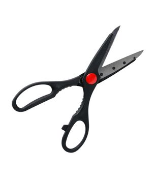 Modern black scissors isolated on white background with clipping path
