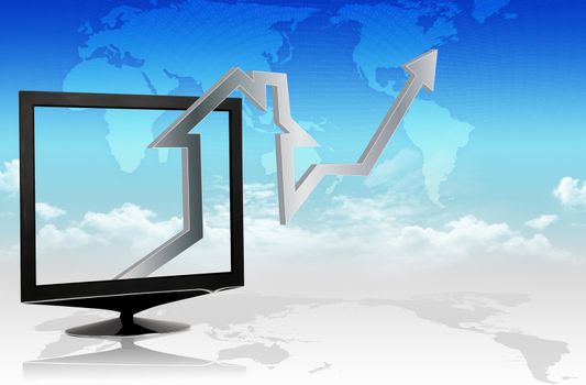 Growth business graph on LCD  monitor