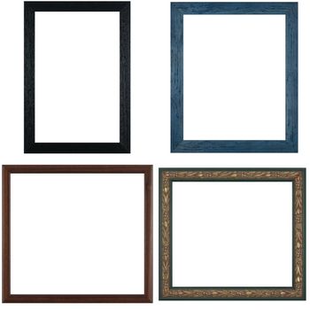 Four antique picture frames isolated on white background.