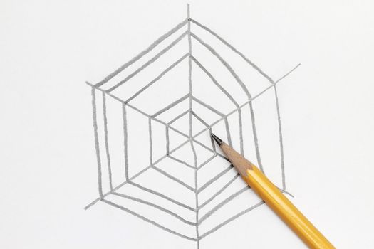 Sketch of spider web with pencil - many uses for concept in a project.