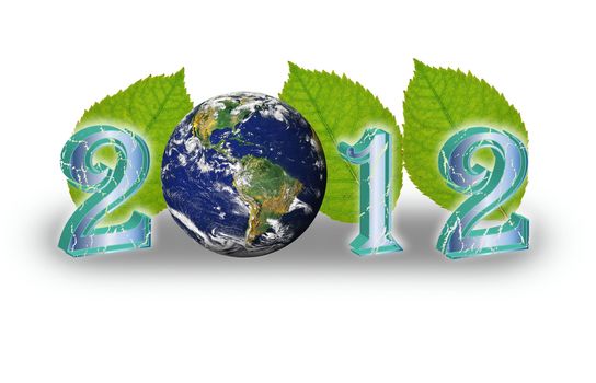 Creative 2012 New Year concept with blue Earth globe isolated