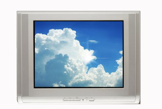 Dramatic blue sky and sunrays  in TV monitor