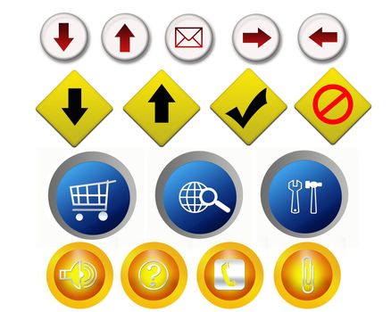 Many kinds of buttons illustration - many uses in the internet, websites and templates.