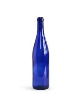 Empty blue glass bottle on white background. Isolated with clipping path