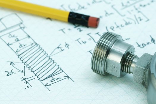 Thread design of bolt - with focus on the tread of a machine parts.