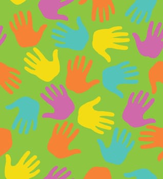 Vector seamless pattern with colored hand prints