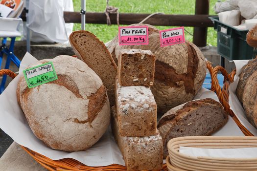 stall in local market with biological cereals pruducts