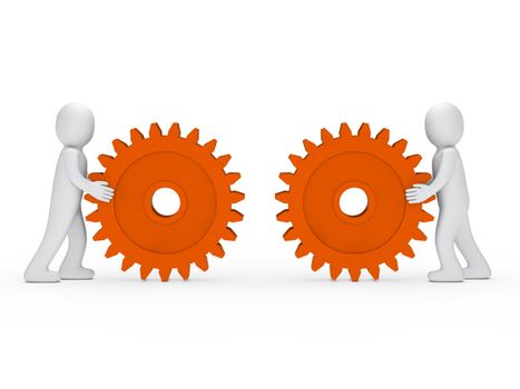 3d men push gear orange to connecting
