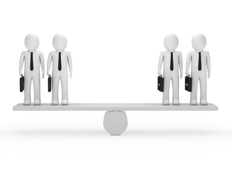 3d business men briefcase balance on seesaw