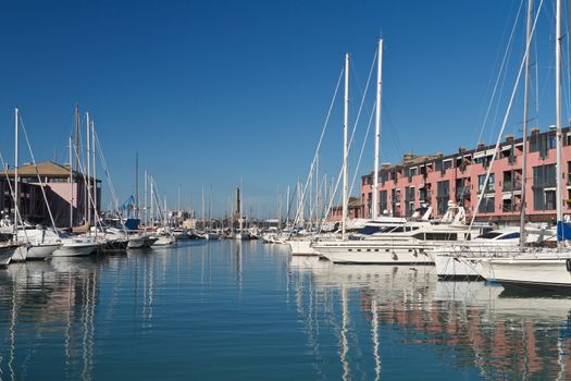 the touristic port in Genova, Italy on a beautiful sunny day