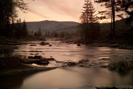 Beautiful river landscape during the sunset. Horizontal