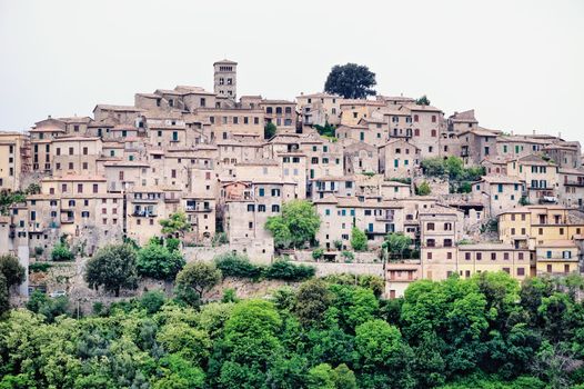 Village to the top of hill in Italy