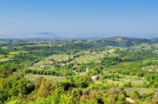 Panoramic view on mountain valley in Italy