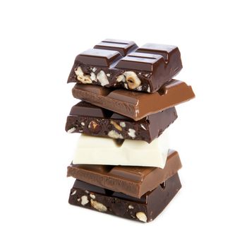 Pile of chocolate bars isolated on a white background