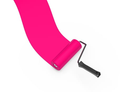 3d paint roller pink color ground white