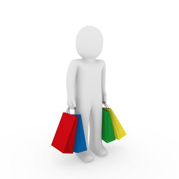 3d man sale bag shopping retail red blue