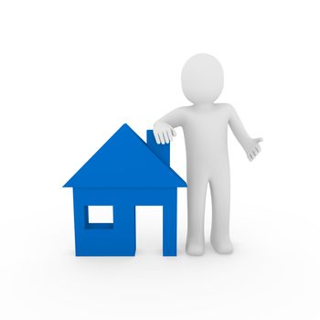 3d man house blue home energie save estate