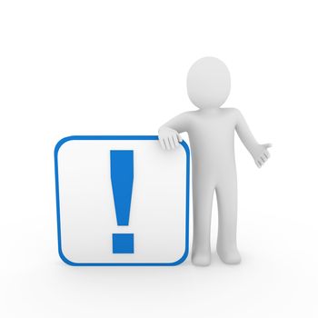 3d man human blue exclamation mark surprise cube