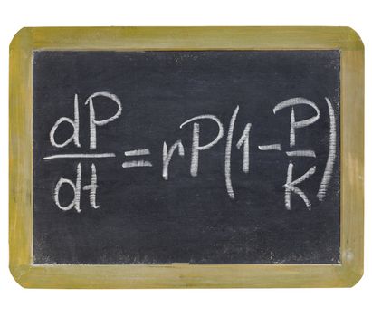 population growth equation - white chalk writing on a small slate blackboard, isolated