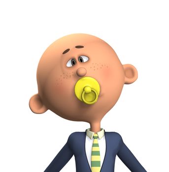 Humorous concept image showing a  business man sucking on a babies dummy.
