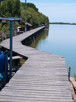 Wooden bridge to Bang Khun Thian sea view, Bang Khun Thian, Bangkok, Thailand