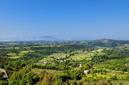 Panoramic view on mountain valley in Italy
