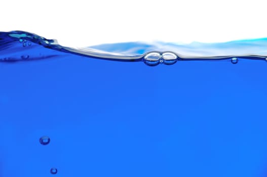Blue water line on a white background. Focus on the water line.