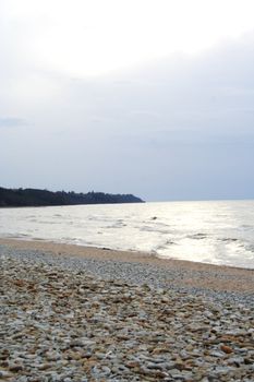 Photo shot of the stone beach in evening