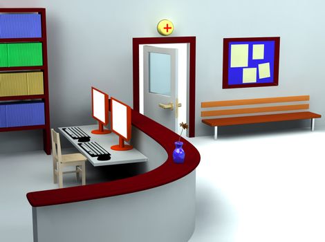 3d rendering of hospital waiting room and registry