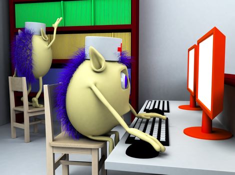 3d reception in hospital with puppets characters