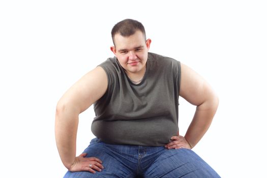 obese man portrait photo on the white background