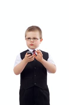 small boy - businessman, photo on the white background