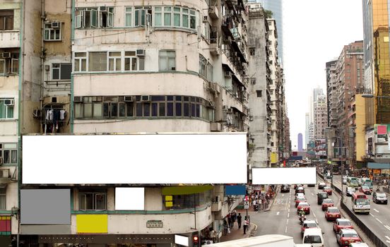 Billboard in the city. hongkong downtown district in the background 
