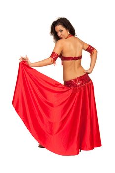 Image of east dancer in red dress posing to the camera