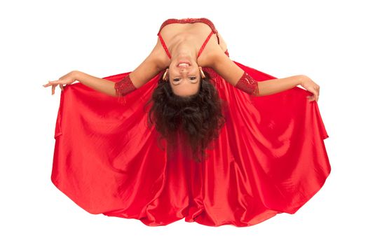 Image of east dancer in red dress posing to the camera