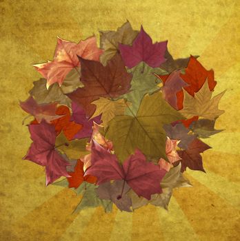 Autumn leaves circle striped vintage background