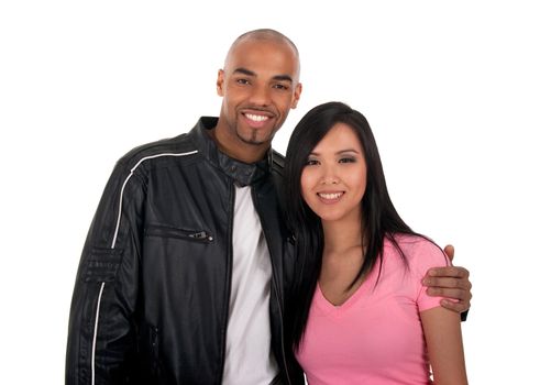 Happy interracial couple - Asian girl with African American boyfriend.