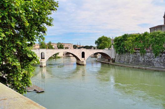 Ponte Milvio over the Tiber river in Rome. Italy