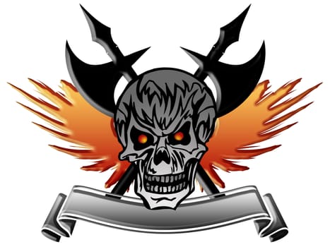 Skull with Wings Medieval Axe And Banner Illustration