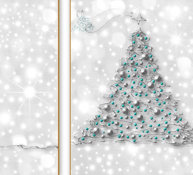 Christmas tree card silver metal thread