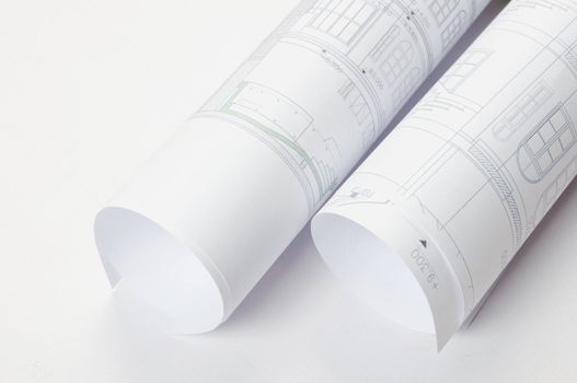 Architectural plan in roll on white background