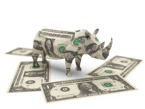 dollar origami rhino made in 3D graphics