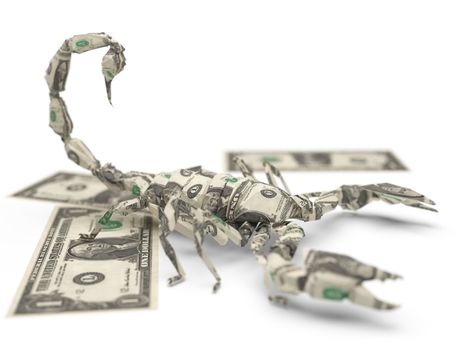dollar origami scorpion made in 3D graphics
