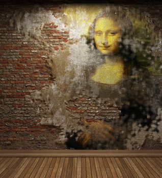 antique mona lisa fresco made in 3D