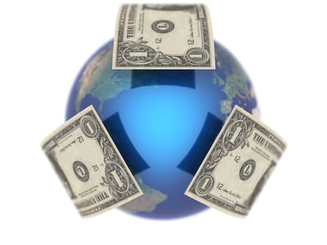 Dollar covering the Earth in 3D
