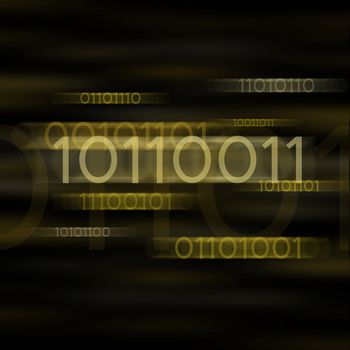 Yellow blurred binary computer code