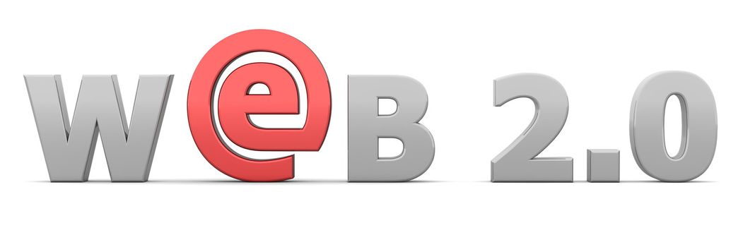 glossy grey word WEB - letter e is replaced by a shiny red e-AT-symbol